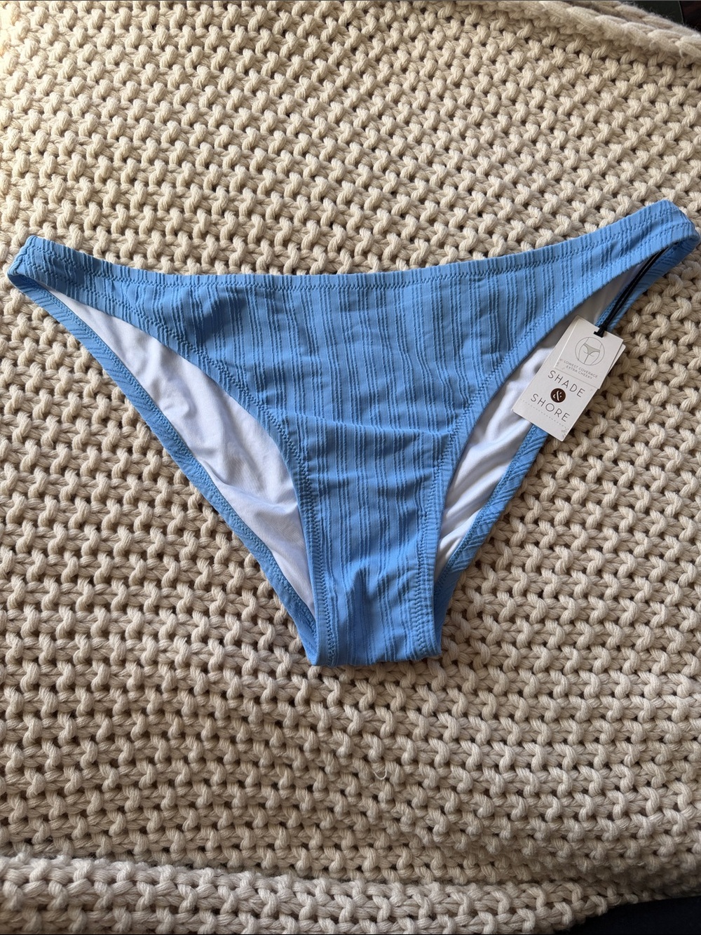 Shade & Shore Sky Blue Ribbed Bikini Bottom - Women Swim